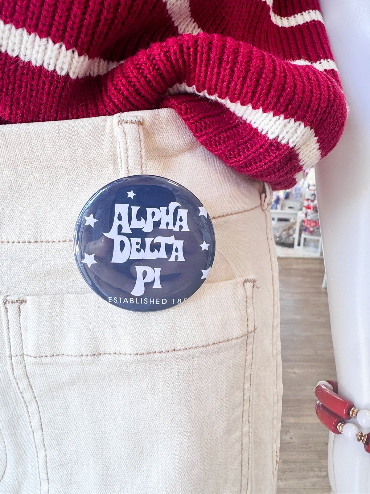 Alpha Delta Pi Navy Stars Button Pin - The Pink Pineapple 850