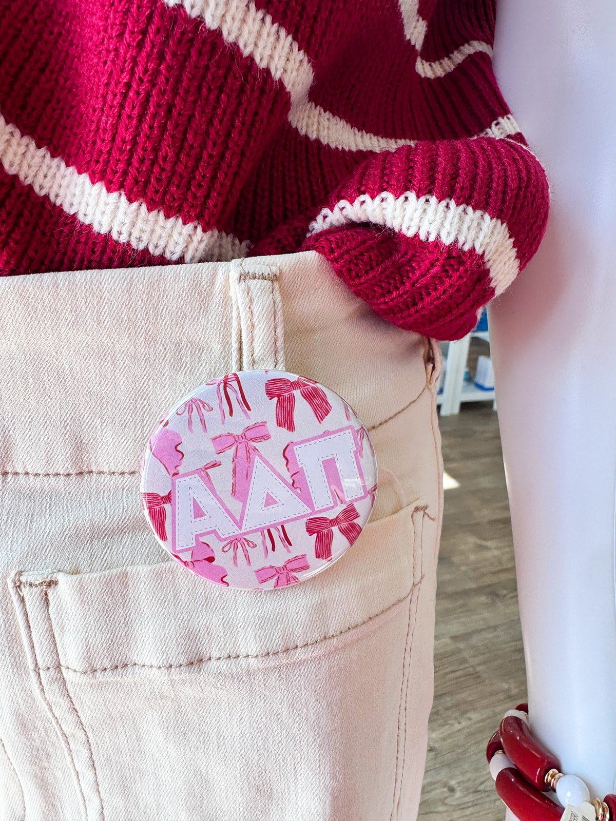 Alpha Delta Pi Pink Bow Button Pin - The Pink Pineapple 850
