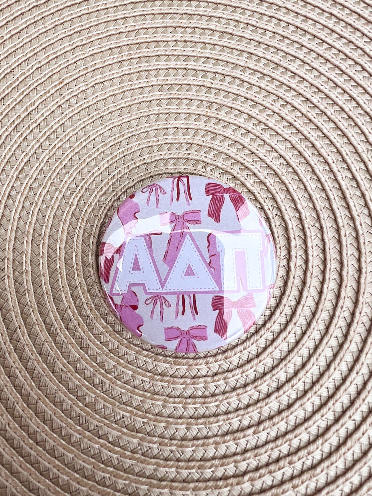 Alpha Delta Pi Pink Bow Button Pin - The Pink Pineapple 850