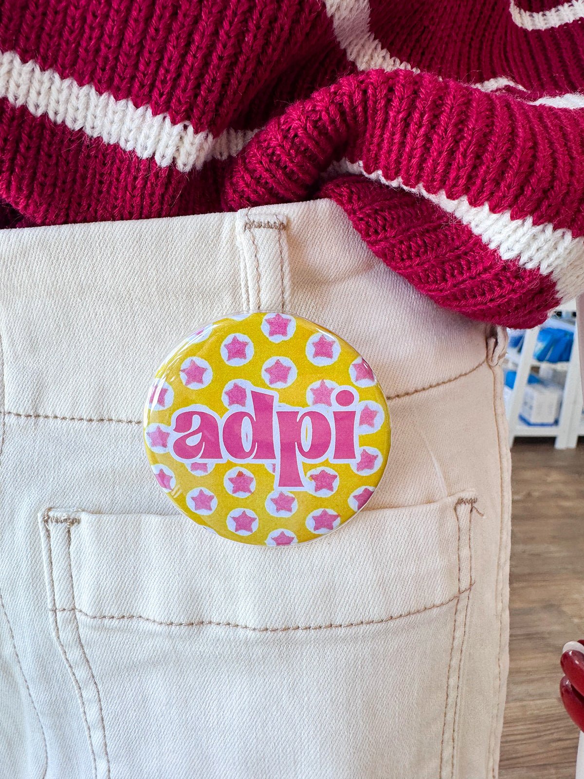Alpha Delta Pi Pink Stars Button Pin - The Pink Pineapple 850