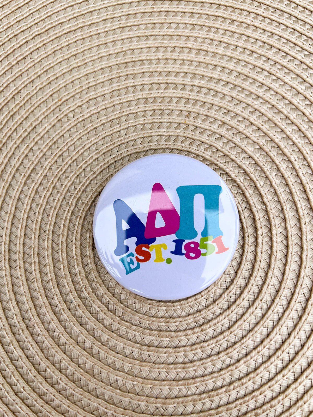 Alpha Delta Pi Rainbow Bubble Letters Button Pin - The Pink Pineapple 850