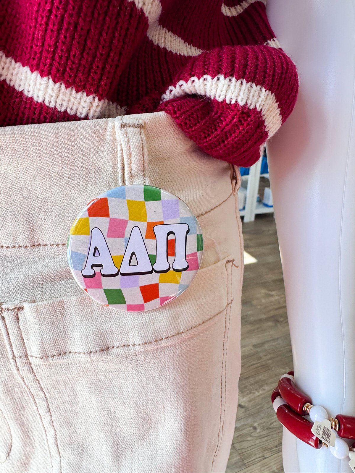 Alpha Delta Pi Rainbow Checkered Button Pin - The Pink Pineapple 850