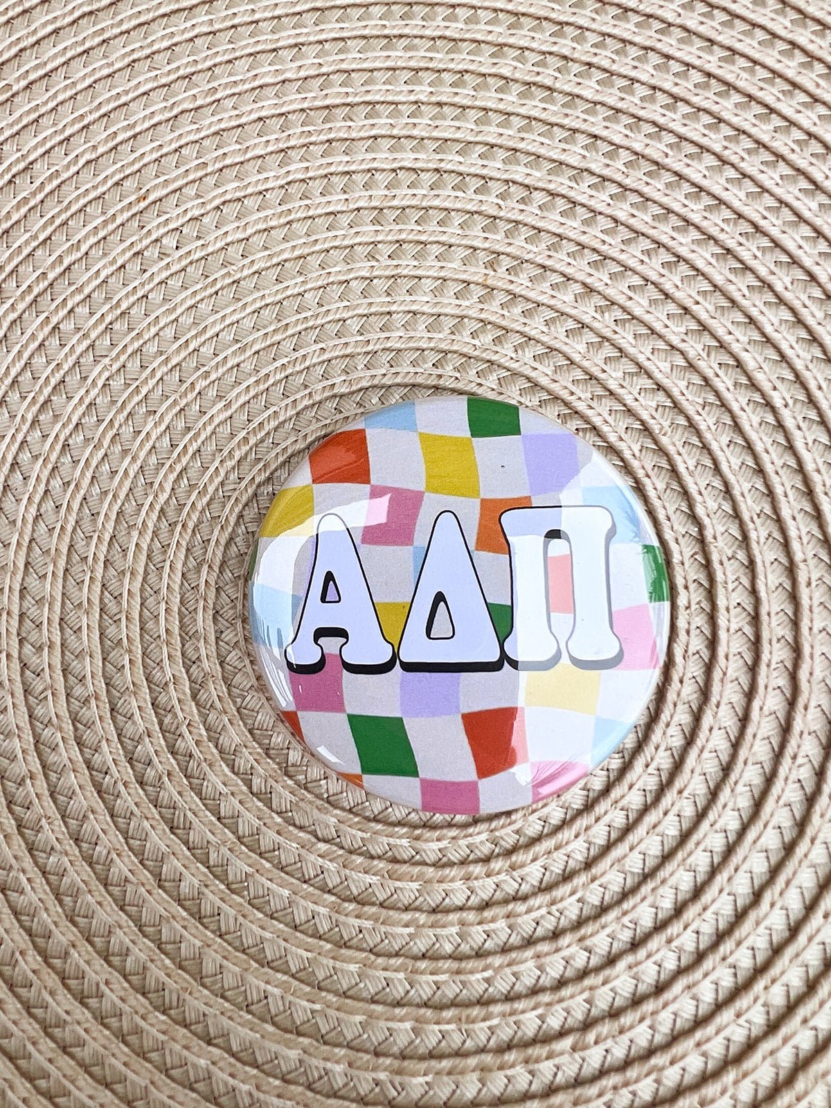 Alpha Delta Pi Rainbow Checkered Button Pin - The Pink Pineapple 850