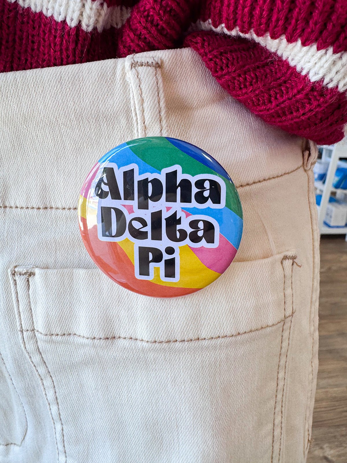 Alpha Delta Pi Rainbow Waves Button Pin - The Pink Pineapple 850