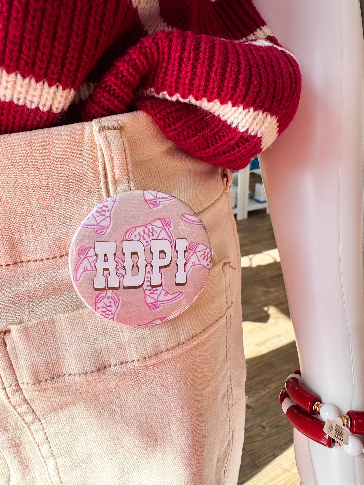 Alpha Delta Pi Western Boots Button Pin - The Pink Pineapple 850