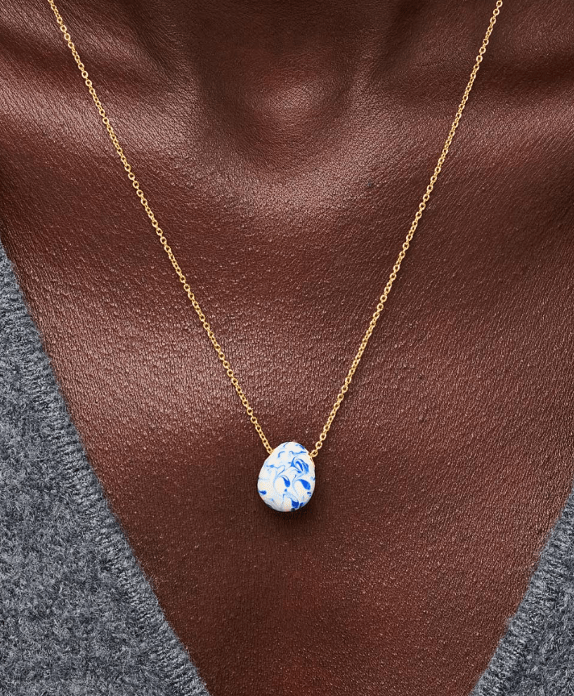 [Ana Luisa] Pebble Mini Marble Blue Gold Necklace - The Pink Pineapple 850