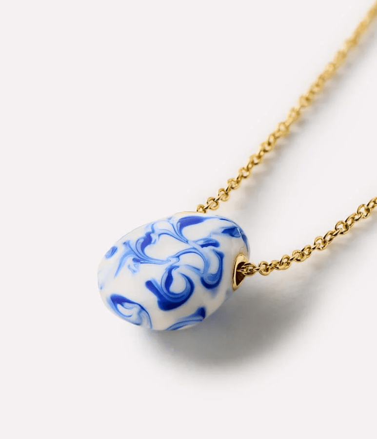 [Ana Luisa] Pebble Mini Marble Blue Gold Necklace - The Pink Pineapple 850