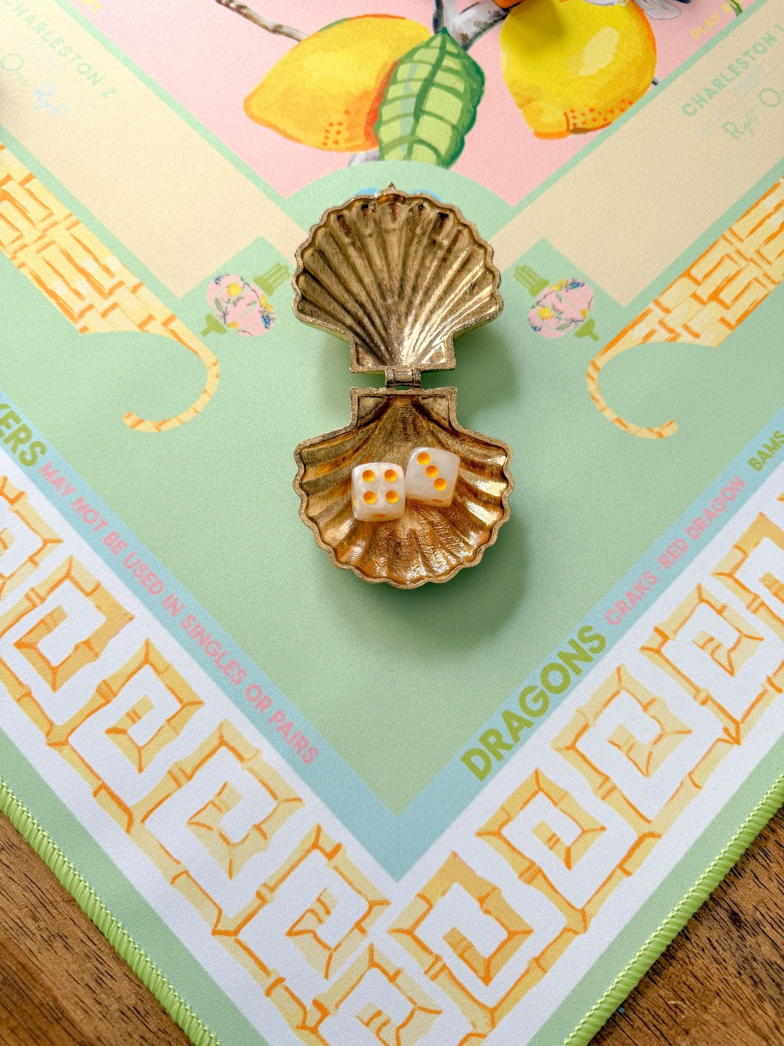 Antique Gold Scallop Shell Dice Catchall Dish - The Pink Pineapple 850