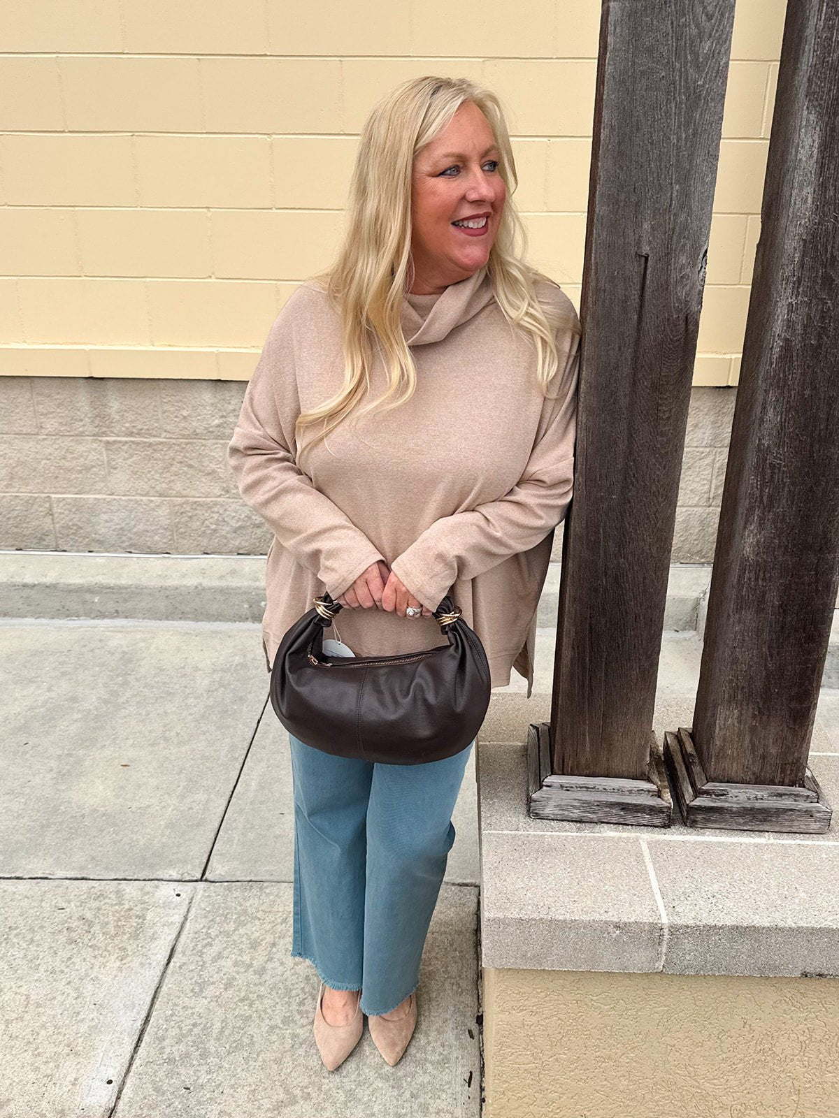 Autumn Ease Mock Turtleneck Top in Taupe - The Pink Pineapple 850