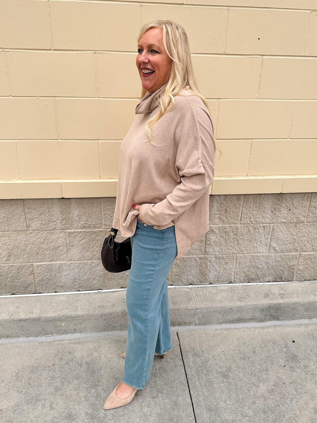 Autumn Ease Mock Turtleneck Top in Taupe - The Pink Pineapple 850