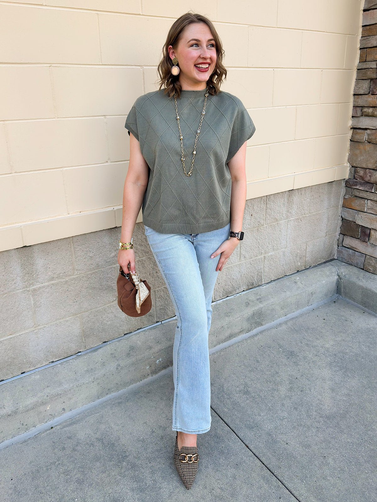 Autumn Luxe Diamond Sweater in Olive - The Pink Pineapple 850