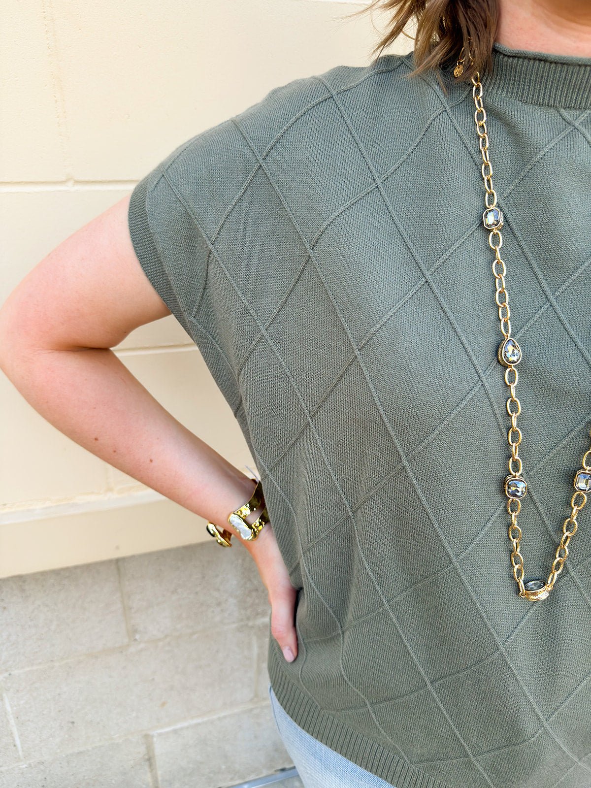 Autumn Luxe Diamond Sweater in Olive - The Pink Pineapple 850