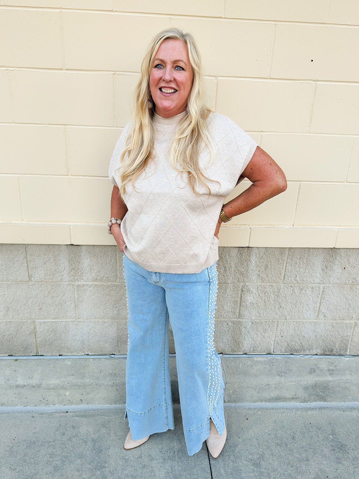 Autumn Luxe Diamond Sweater in Taupe - The Pink Pineapple 850