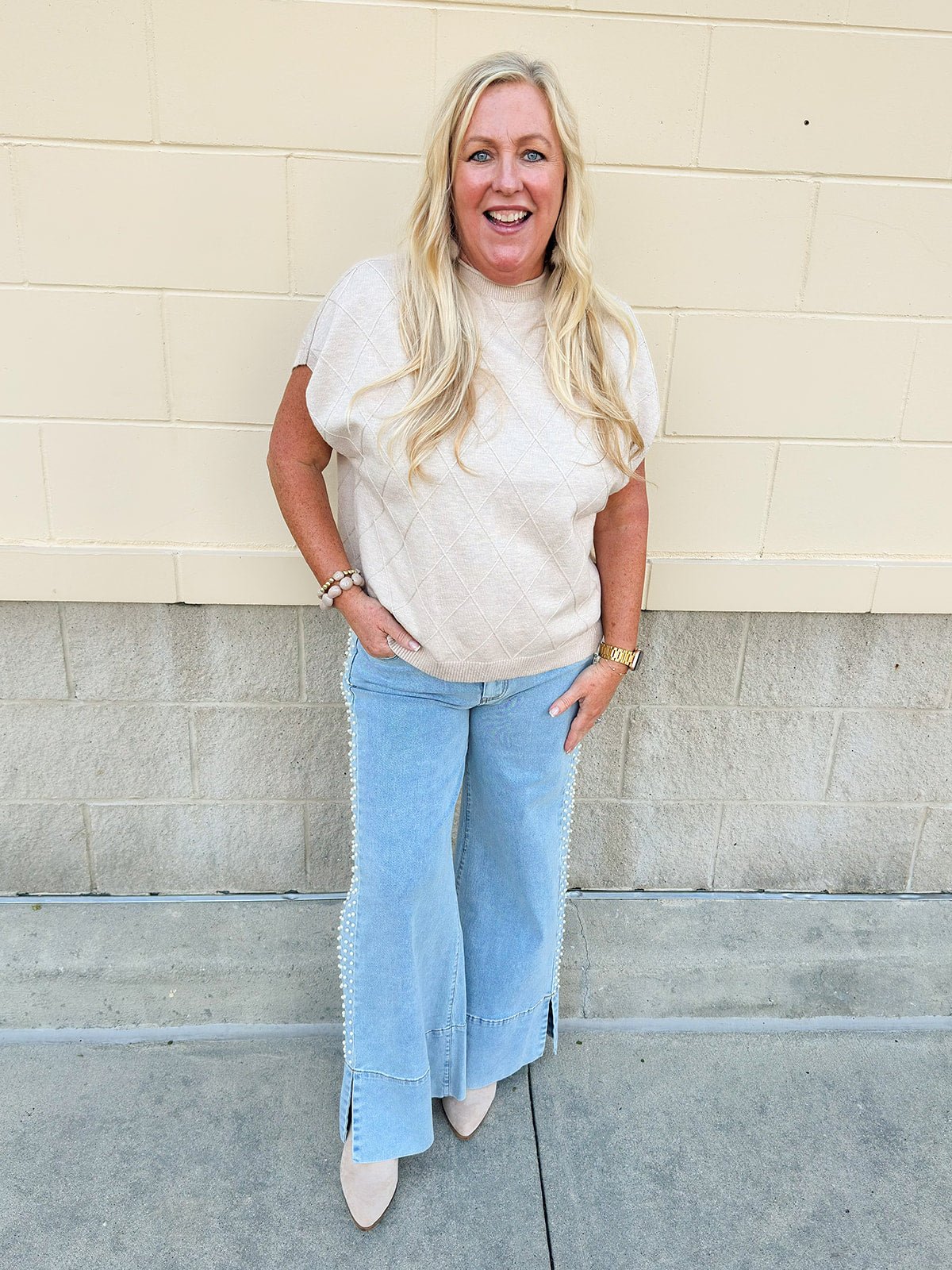 Autumn Luxe Diamond Sweater in Taupe - The Pink Pineapple 850