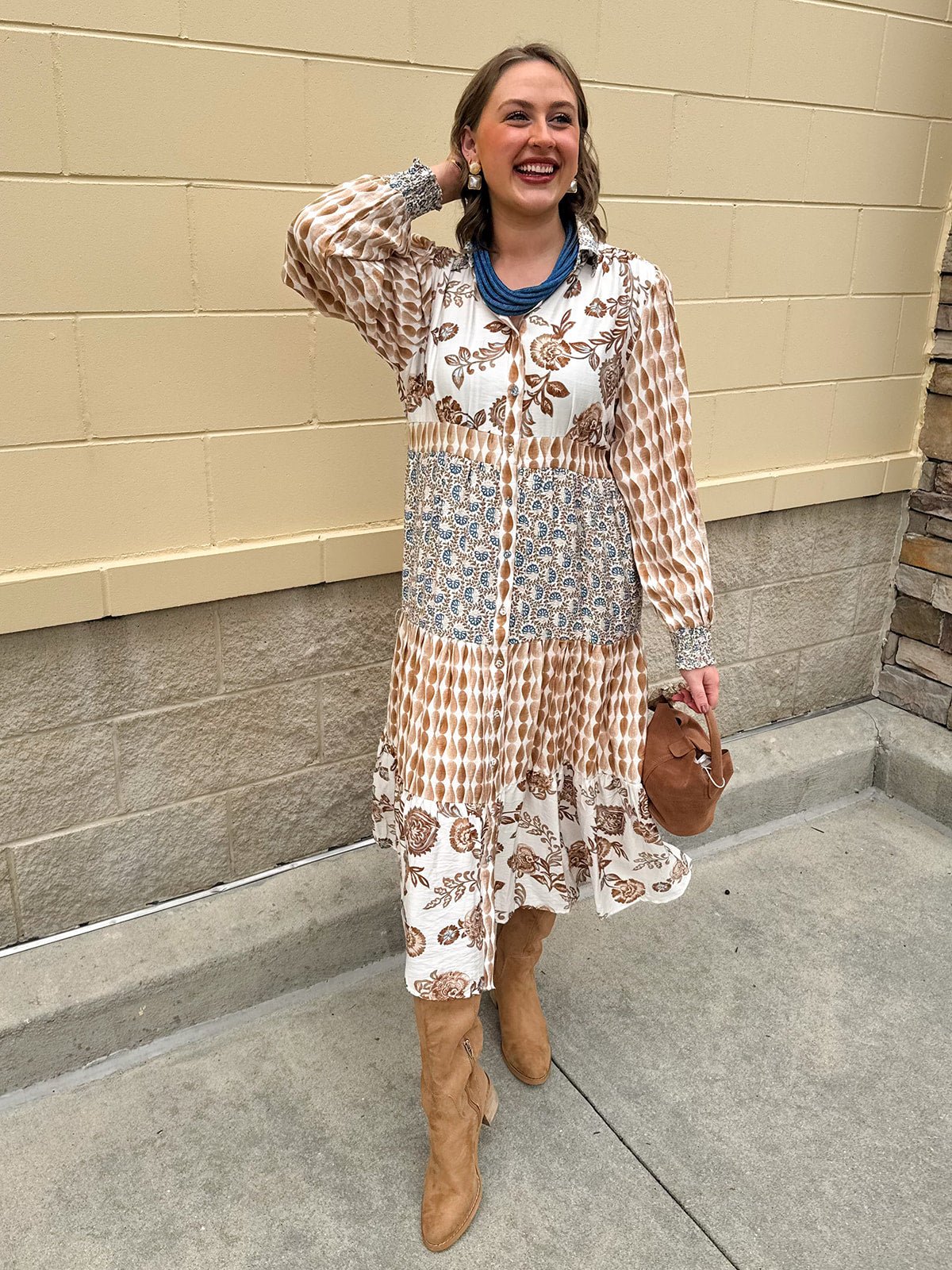 Autumn Tides Tiered Shirt Dress - The Pink Pineapple 850