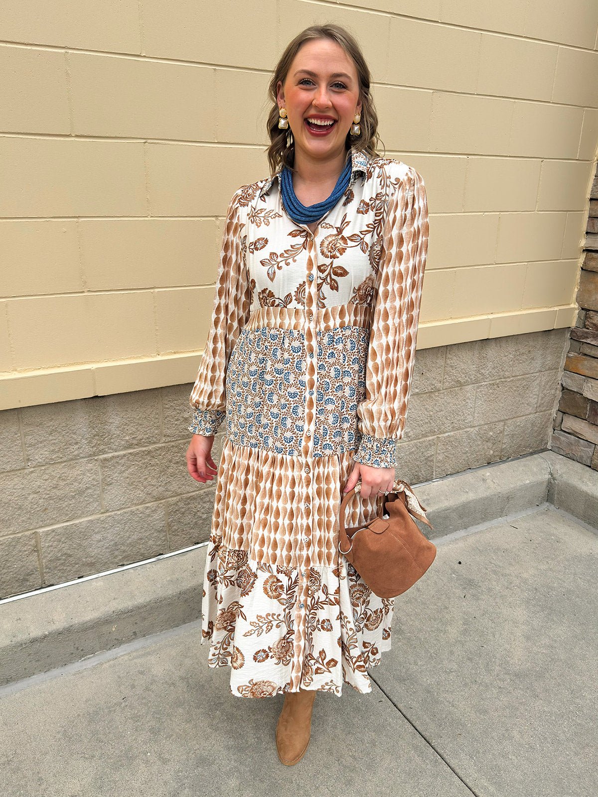 Autumn Tides Tiered Shirt Dress - The Pink Pineapple 850