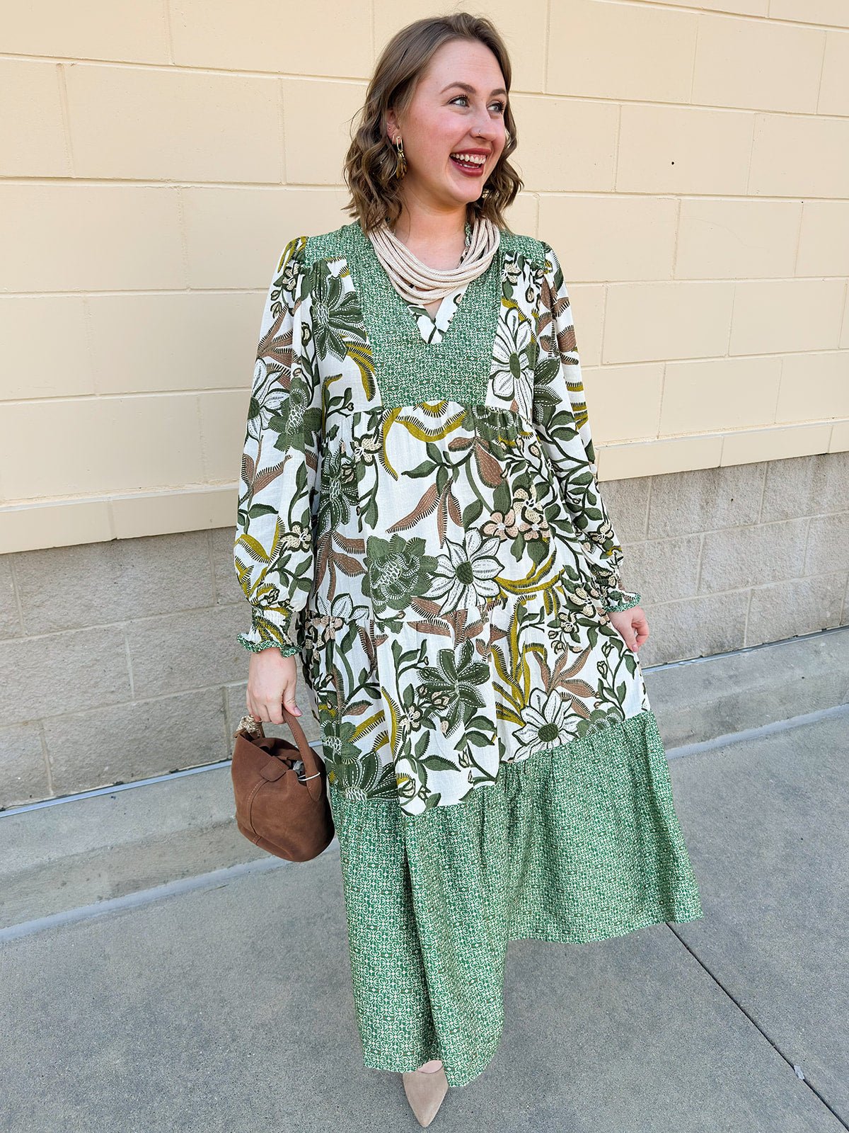 Autumn Whimsy Tiered Midi Dress - The Pink Pineapple 850