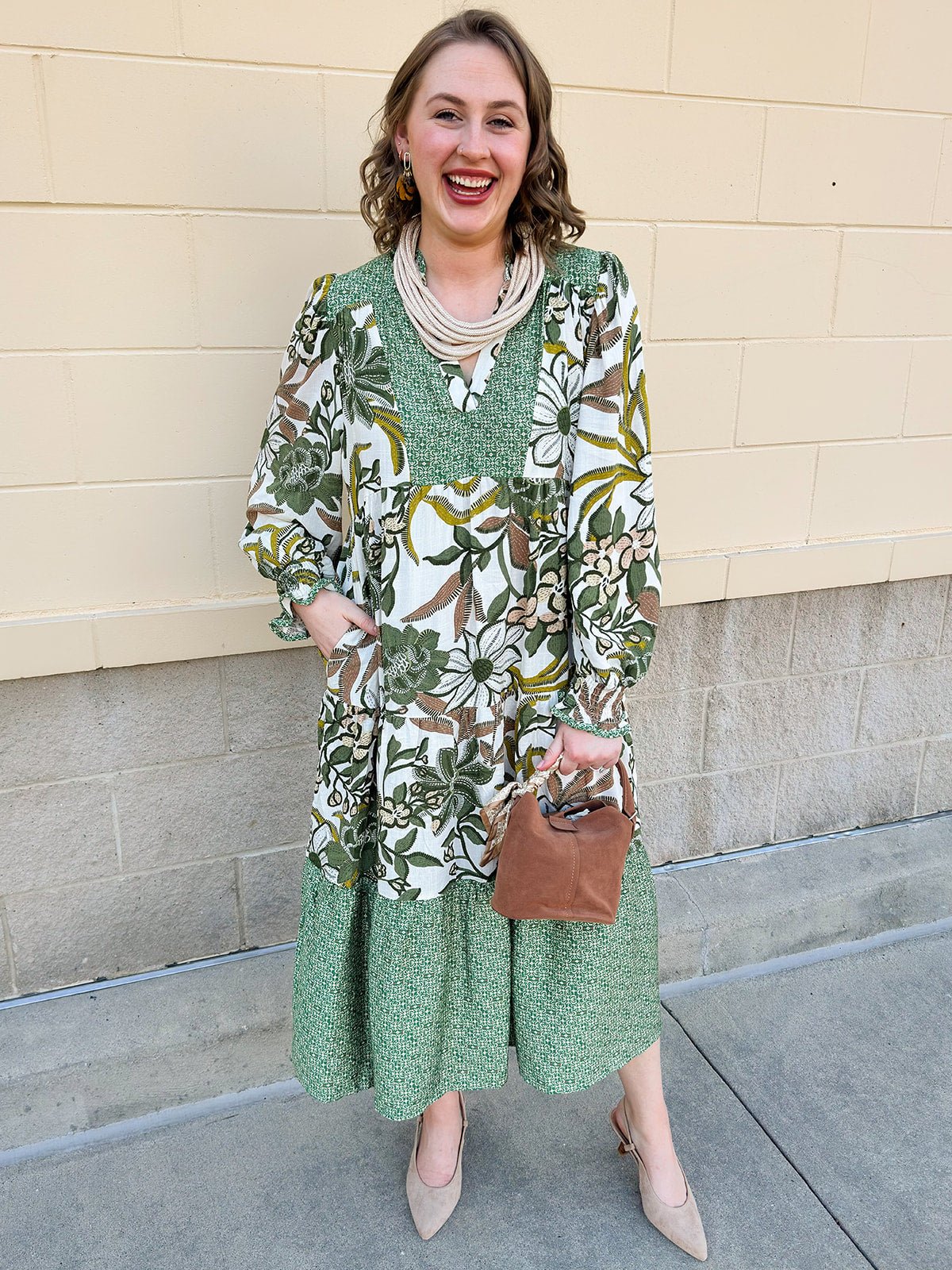 Autumn Whimsy Tiered Midi Dress - The Pink Pineapple 850