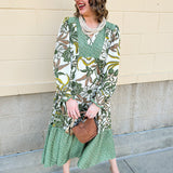 Autumn Whimsy Tiered Midi Dress - The Pink Pineapple 850