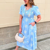 Azure Bloom Smocked Midi Dress - The Pink Pineapple 850