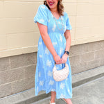 Azure Bloom Smocked Midi Dress - The Pink Pineapple 850