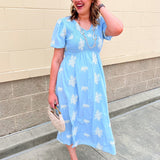 Azure Bloom Smocked Midi Dress - The Pink Pineapple 850