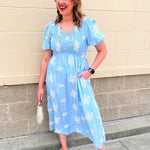 Azure Bloom Smocked Midi Dress - The Pink Pineapple 850