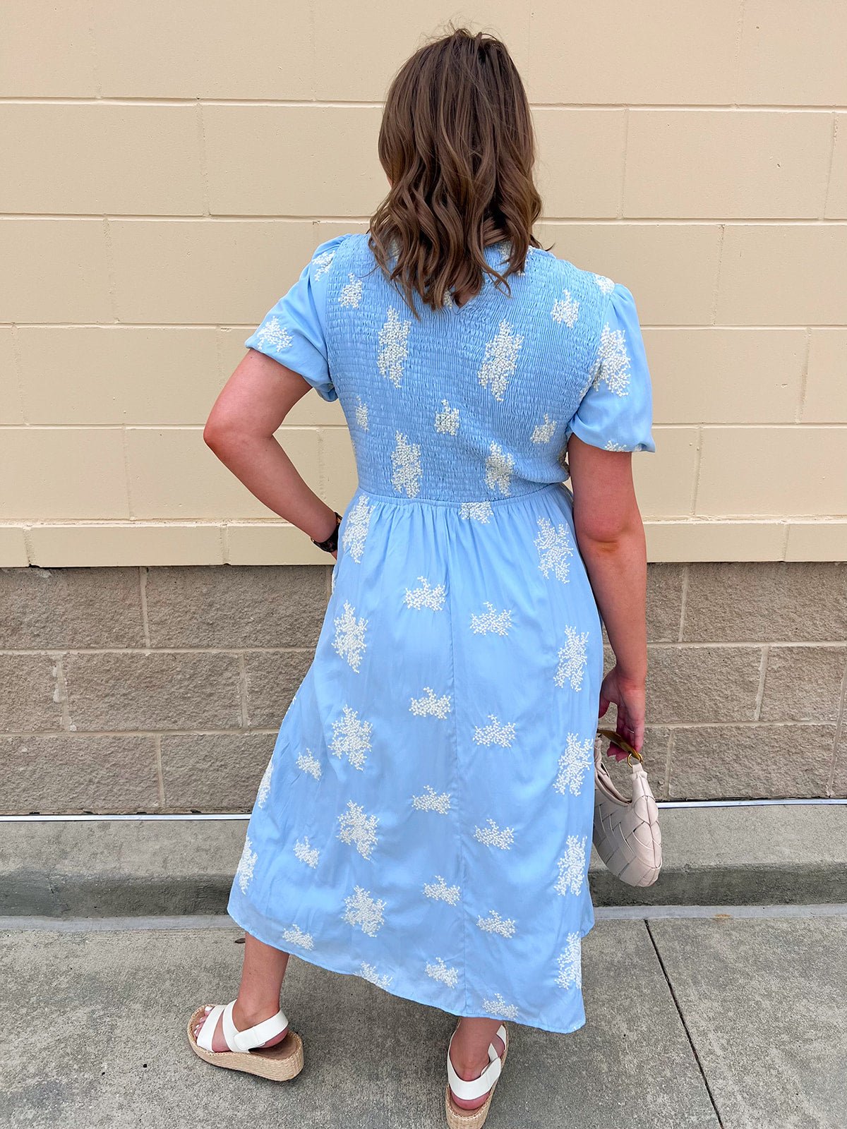 Azure Bloom Smocked Midi Dress - The Pink Pineapple 850