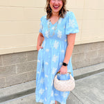 Azure Bloom Smocked Midi Dress - The Pink Pineapple 850
