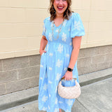 Azure Bloom Smocked Midi Dress - The Pink Pineapple 850