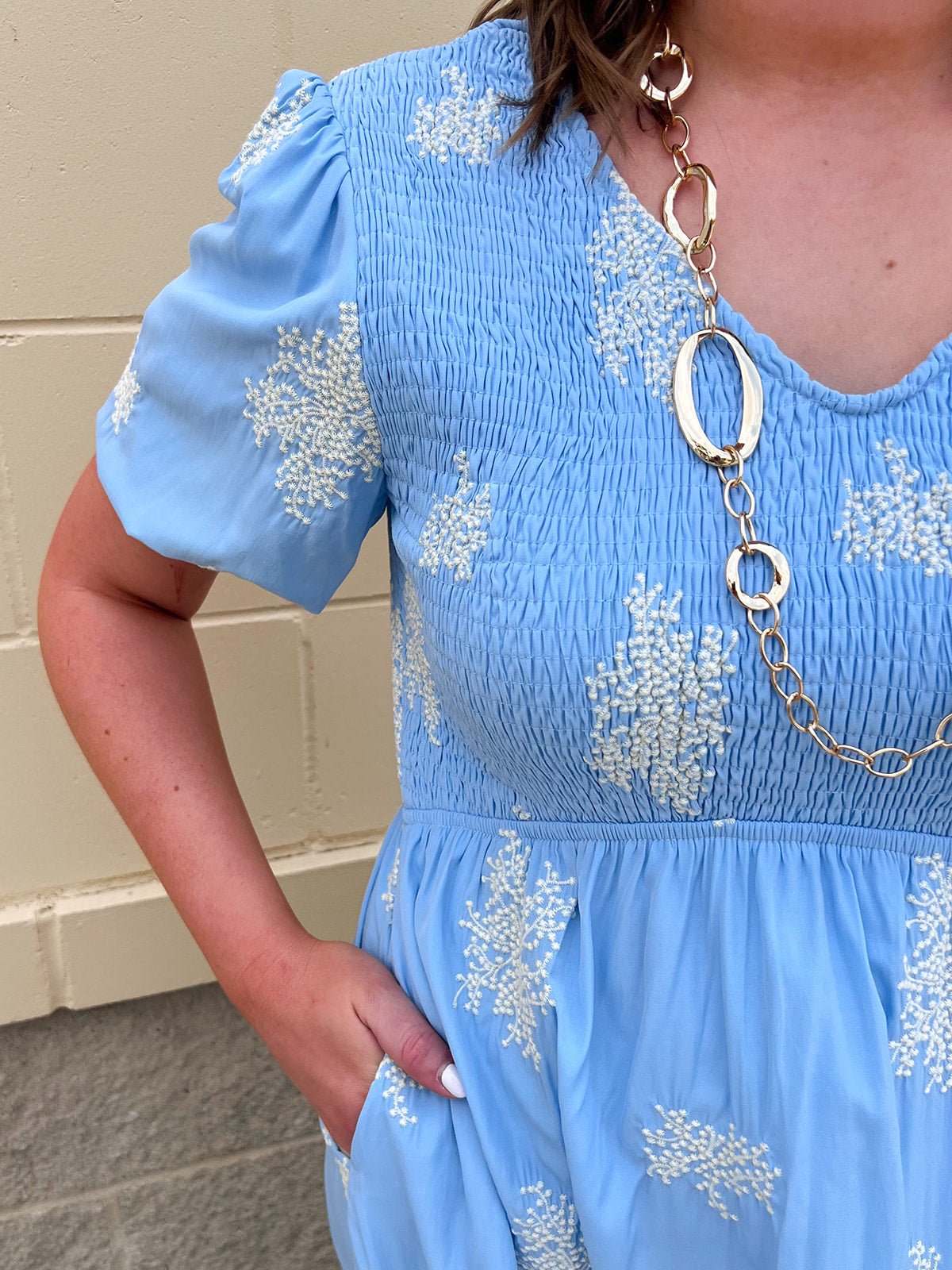 Azure Bloom Smocked Midi Dress - The Pink Pineapple 850
