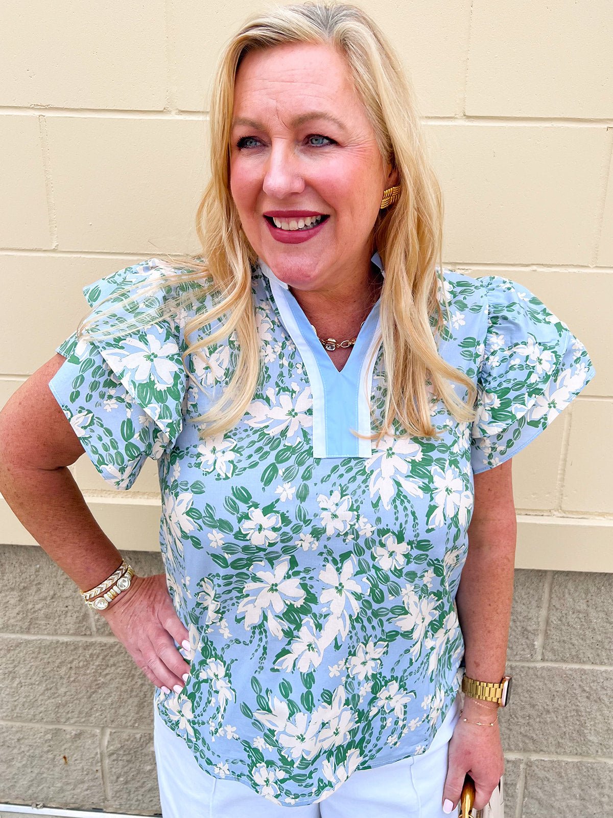 Azure Meadow Floral Blouse - The Pink Pineapple 850