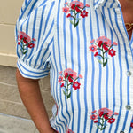 Azure Striped Bloom Puff Sleeve Top - The Pink Pineapple 850