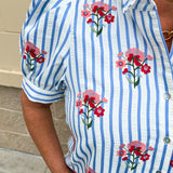 Azure Striped Bloom Puff Sleeve Top - The Pink Pineapple 850