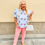 Azure Striped Bloom Puff Sleeve Top - The Pink Pineapple 850