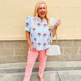 Azure Striped Bloom Puff Sleeve Top - The Pink Pineapple 850