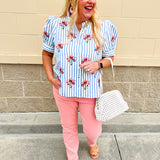 Azure Striped Bloom Puff Sleeve Top - The Pink Pineapple 850