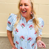 Azure Striped Bloom Puff Sleeve Top - The Pink Pineapple 850