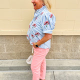 Azure Striped Bloom Puff Sleeve Top - The Pink Pineapple 850