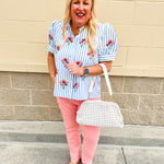 Azure Striped Bloom Puff Sleeve Top - The Pink Pineapple 850