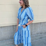 Azure Whimsy Puff Sleeve Midi Dress - The Pink Pineapple 850