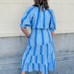 Azure Whimsy Puff Sleeve Midi Dress - The Pink Pineapple 850