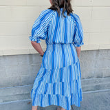 Azure Whimsy Puff Sleeve Midi Dress - The Pink Pineapple 850