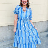 Azure Whimsy Puff Sleeve Midi Dress - The Pink Pineapple 850