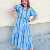 Azure Whimsy Puff Sleeve Midi Dress - The Pink Pineapple 850