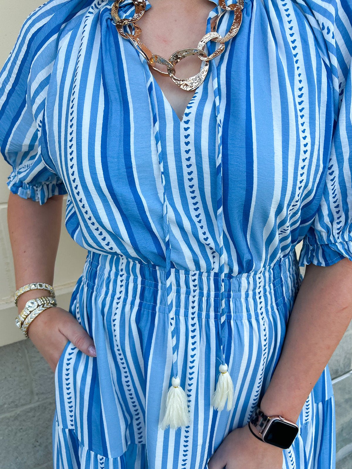 Azure Whimsy Puff Sleeve Midi Dress - The Pink Pineapple 850