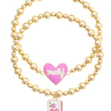 Mahj cherry blossom tile ball bead stretch bracelet set featuring delicate floral details and classic bead designs.