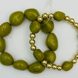 Double Stone Stack bracelet set in pistachio and gold, stretch design with asymmetrical resin stones and gold beads