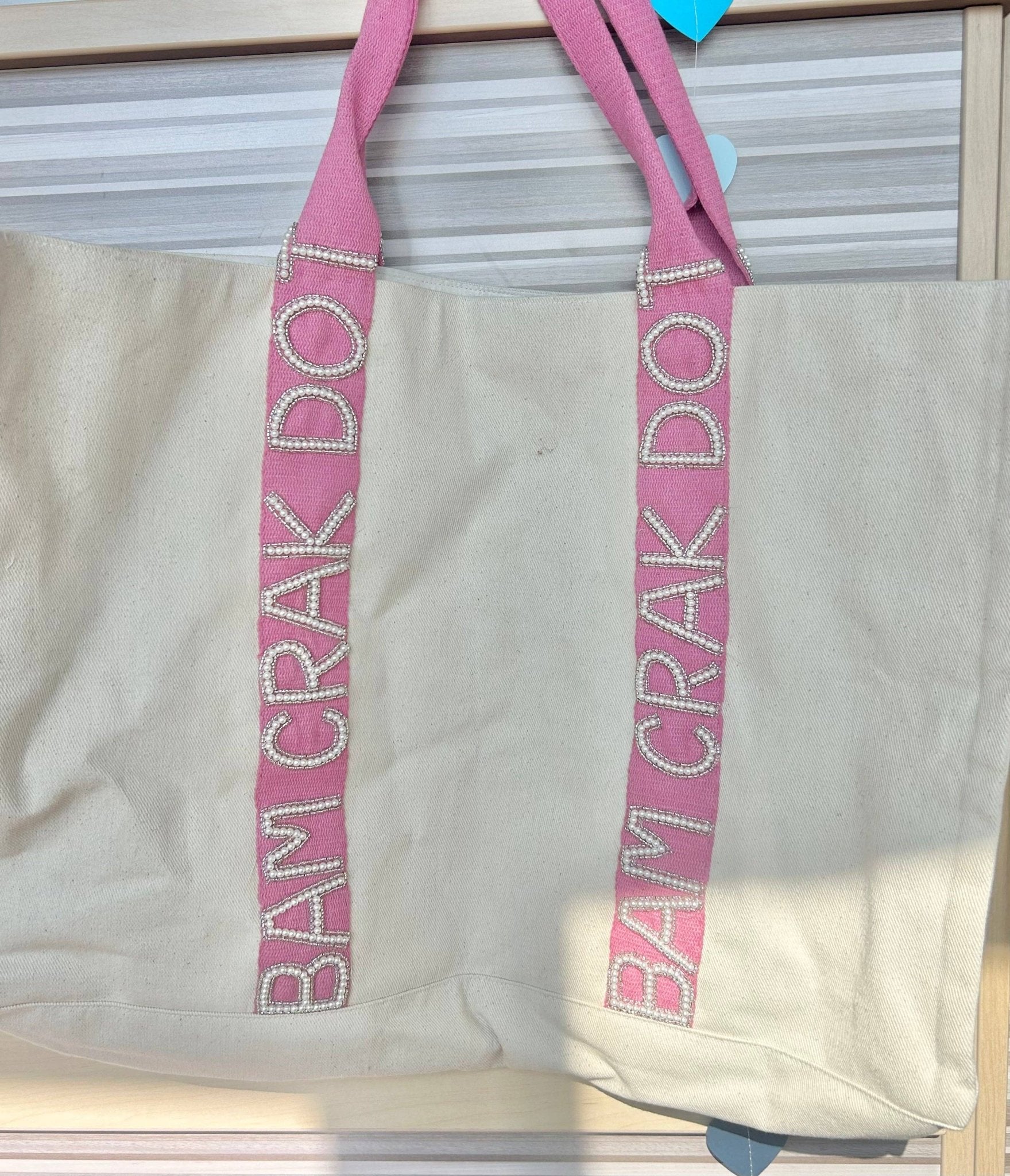 Bam Crak Dot Canvas Pearl Mahjong Tote - The Pink Pineapple 850