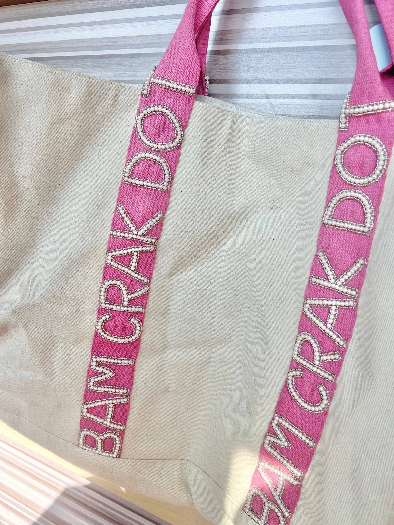 Bam Crak Dot Canvas Pearl Mahjong Tote - The Pink Pineapple 850